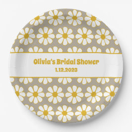 Plato De Papel Patrón de margarita floral suave mostaza gris blan