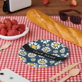 Plato De Papel Patrón de margarita, maricas blancas, tu nombre