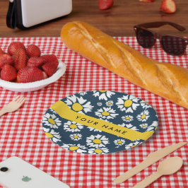 Plato De Papel Patrón de margarita, maricas blancas, tu nombre