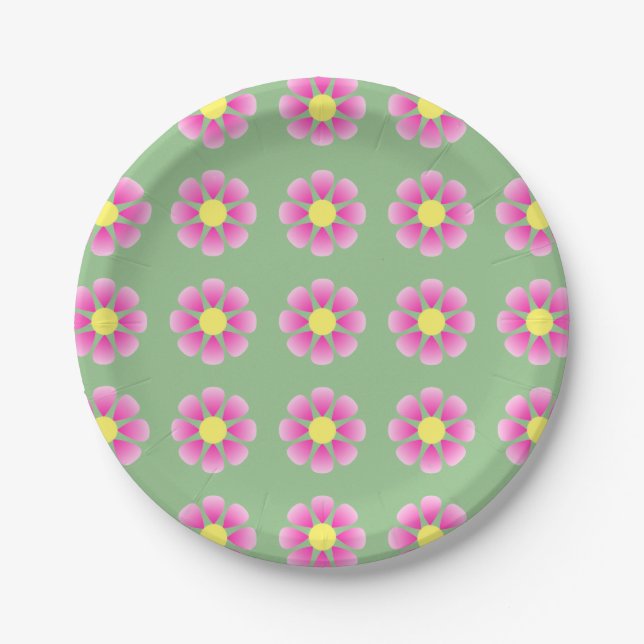 Plato De Papel Patrón de margarita rosa (Anverso)