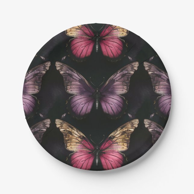 Plato De Papel Patrón de mariposa encantadora (Anverso)