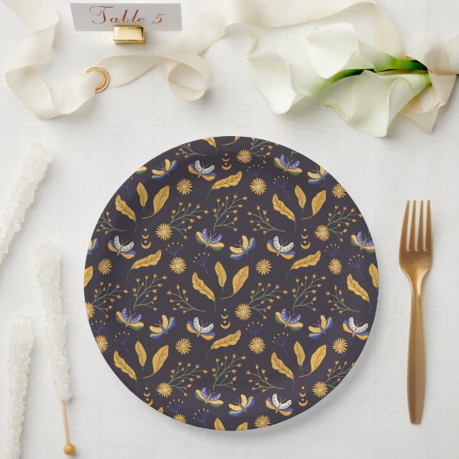 Plato De Papel Patrón de mariposa floral (Boda)