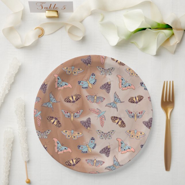 Plato De Papel Patrón de mariposa moscal (Boda)