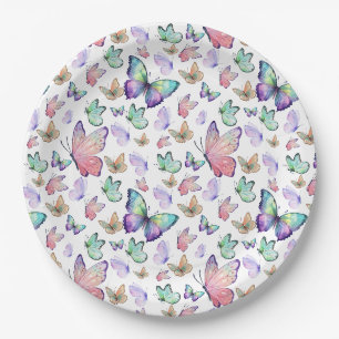 Plato De Papel Patrón de mariposas de color agua sin costura