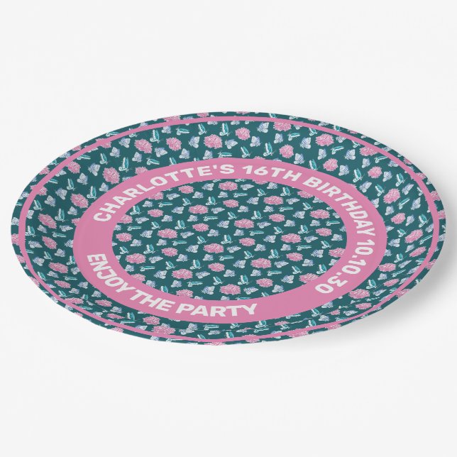 Plato De Papel Patrón De Mariposas Y Flor Rosa Sin Pella (Angular)