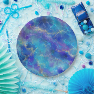 Plato De Papel Patrón de mármol azul, púrpura y dorado