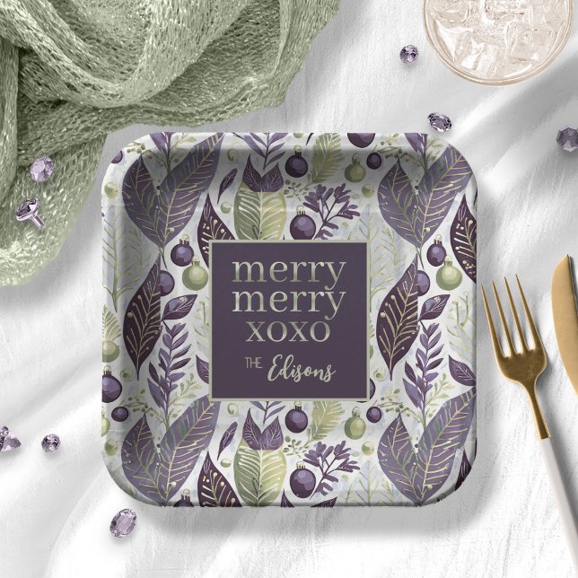 Plato De Papel Patrón de merry de Navidades morados verdes púrpur (Subido por el creador)