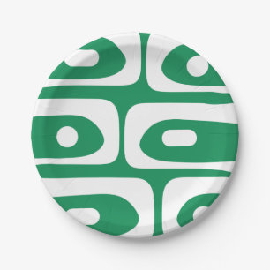 Plato De Papel Patrón de Mid Mod Piquet Kelly Verde y Blanco