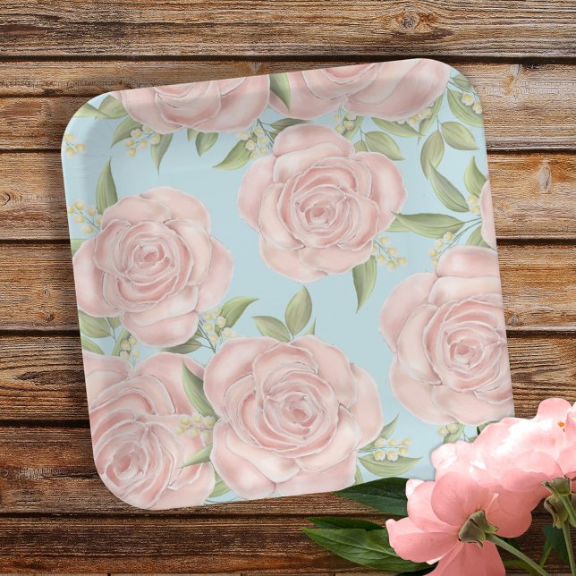Plato De Papel Patrón de Moda de acuarela floral rosa (Subido por el creador)