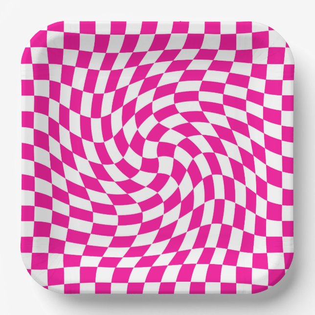Plato De Papel Patrón de Moda retorcido magenta rosa y blanco (Anverso)