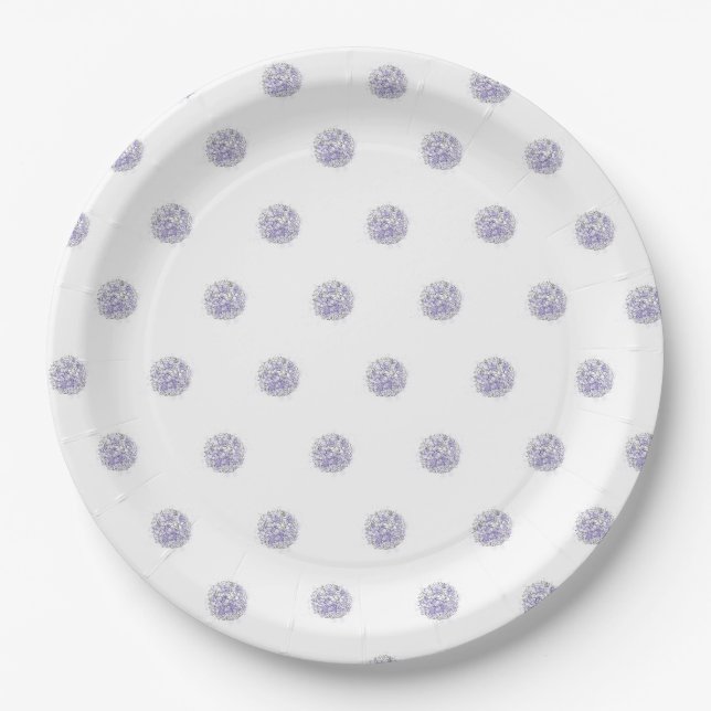 Plato De Papel Patrón de Moda suave Lavanda de flores Polka Punto (Anverso)