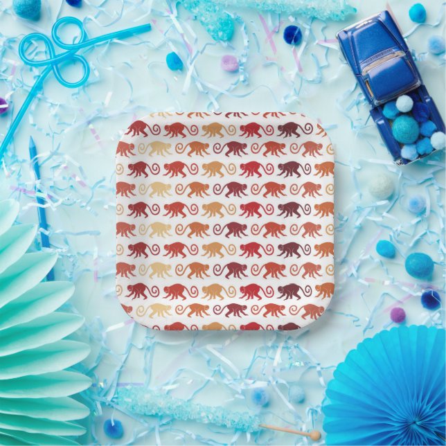 Plato De Papel Patrón de monos rojos (Fiesta)