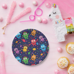 Plato De Papel Patrón de Monstruos Divertidos y Lindos con Globos