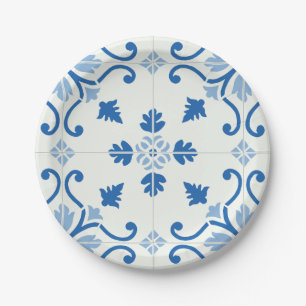 Plato De Papel Patrón de mosaico azulejo portugués vintage