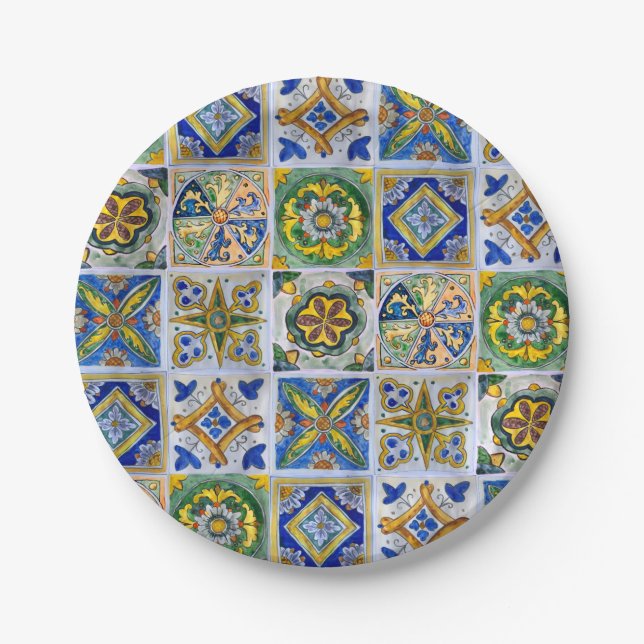 Plato De Papel Patrón de mosaico cerámico tradicional siciliano (Anverso)