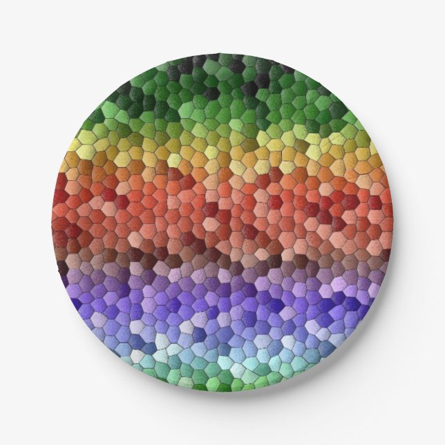 Plato De Papel Patrón de mosaico del arco iris (Anverso)