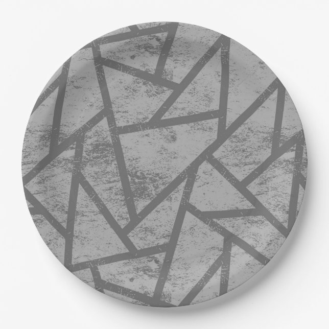 Plato De Papel Patrón de mosaico gris (Anverso)