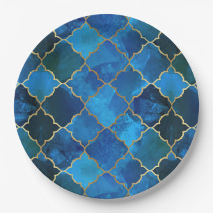 Plato De Papel Patrón de mosaico marroquí de zafiro Gemstone y or