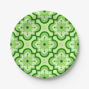 Plato De Papel Patrón de mosaico marroquí - Verde animado