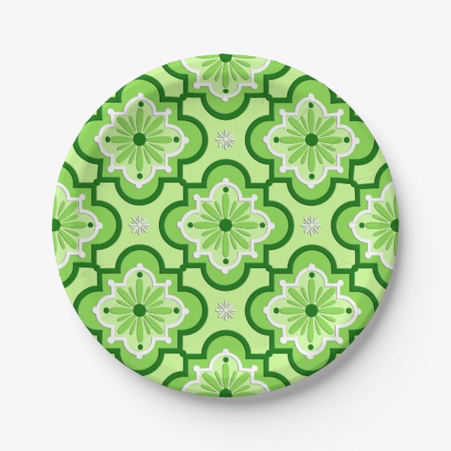Plato De Papel Patrón de mosaico marroquí - Verde animado (Anverso)
