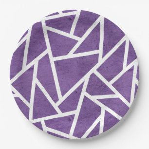Plato De Papel Patrón de mosaico morado y blanco