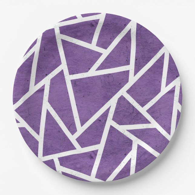 Plato De Papel Patrón de mosaico morado y blanco (Anverso)