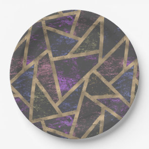 Plato De Papel Patrón de mosaico morado y dorado