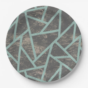 Plato De Papel Patrón de mosaico verde pálido y gris
