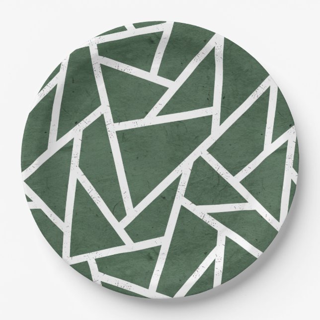 Plato De Papel Patrón de mosaico verde y blanco (Anverso)