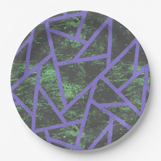 Plato De Papel Patrón de mosaico violeta y verde (Anverso)