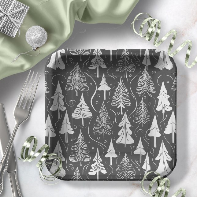 Plato De Papel Patrón de Navidad Blanco Negro #6 ID1009 (Subido por el creador)