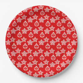 Plato De Papel Patrón de Navidad elegante en rojo