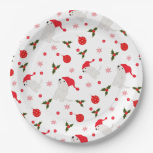 Plato De Papel Patrón de Navidades de cachorros festivos