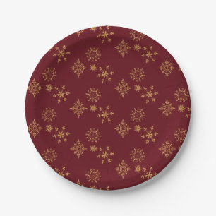 Plato De Papel Patrón de Navidades de copos de nieve dorados deco