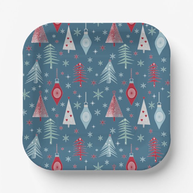 Plato De Papel Patrón de Navidades de invierno. (Anverso)