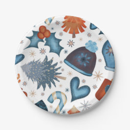 Plato De Papel Patrón de Navidades de invierno de acuarela festiv