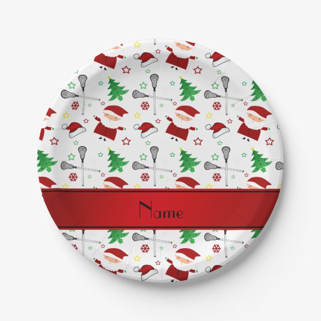 Plato De Papel Patrón de navidades de lacrosse blancos de nombre  (Anverso)