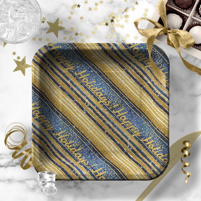 Plato De Papel Patrón de Navidades de oro azul #28 ID1009 (Subido por el creador)