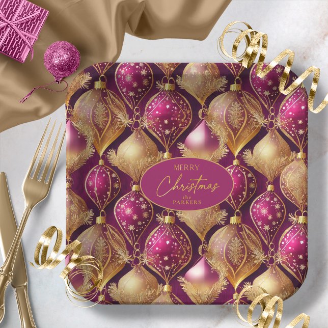 Plato De Papel Patrón de Navidades de oro magenta#12 ID1009 (Subido por el creador)
