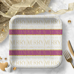 Plato De Papel Patrón de Navidades de oro magenta#35 ID1009
