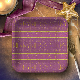 Plato De Papel Patrón de Navidades de oro magenta#35b ID1009