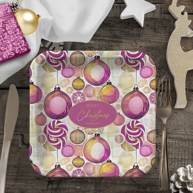 Plato De Papel Patrón de Navidades de oro magenta#6 ID1009 (Subido por el creador)