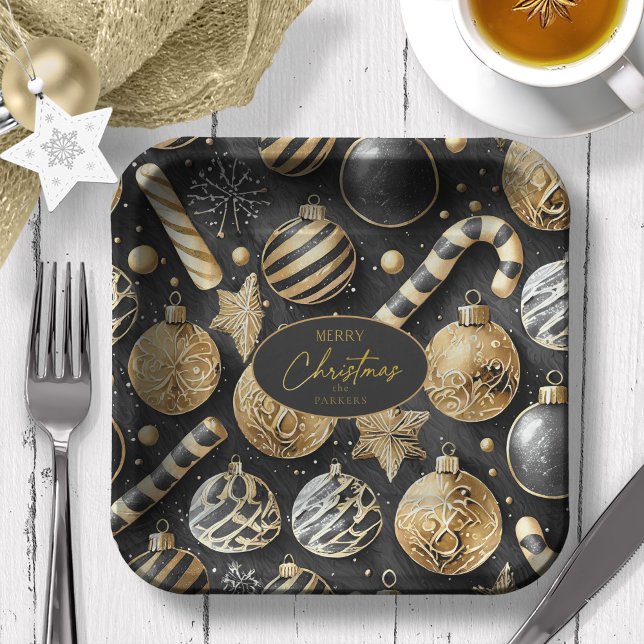 Plato De Papel Patrón de Navidades de oro negro #12 ID1009 (Subido por el creador)
