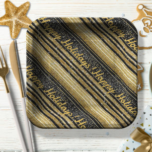 Plato De Papel Patrón de Navidades de oro negro #28 ID1009