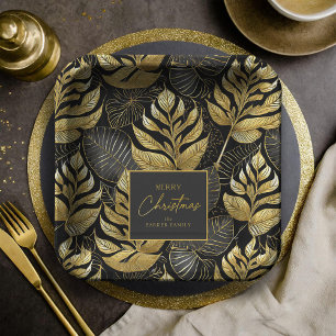Plato De Papel Patrón de Navidades de oro negro #29 ID1009