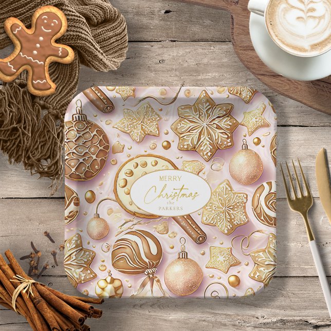 Plato De Papel Patrón de Navidades de oro rosado #12 ID1009 (Subido por el creador)