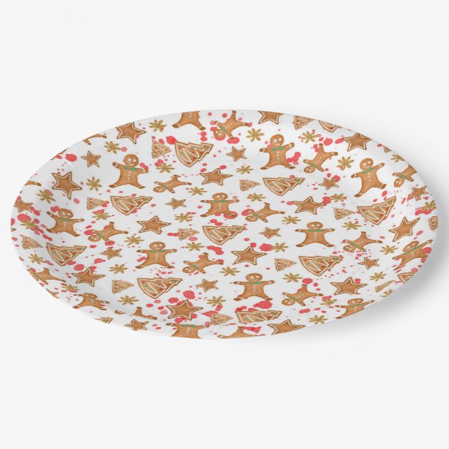 Plato De Papel Patrón de Navidades de pan de jengibre (Angular)