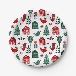 Plato De Papel Patrón de Navidades escandinavos nórdicos rojos