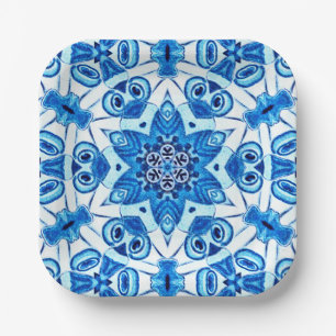 Plato De Papel Patrón de Navidades estrellas azules y blancas