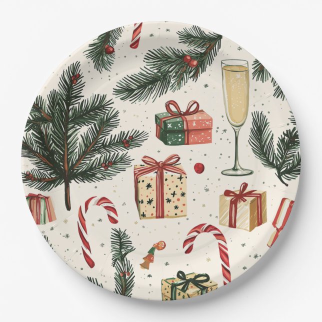 Plato De Papel Patrón de Navidades florales de Poinsettia (1) (Anverso)